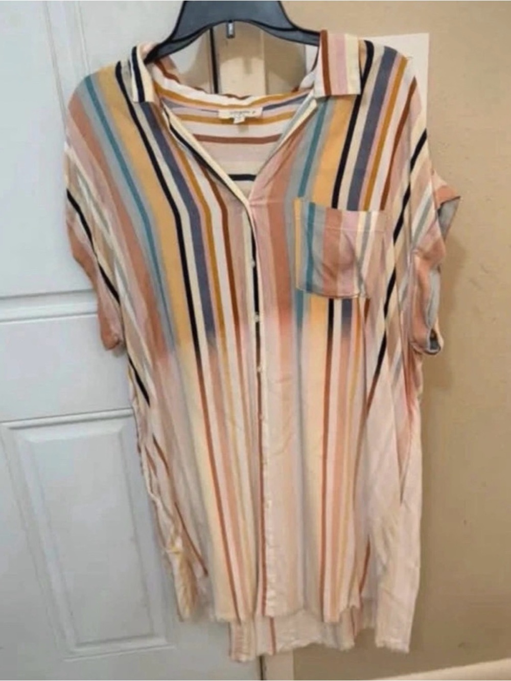 Striped Button-Front Women’s Dress in Pastel Multicolor